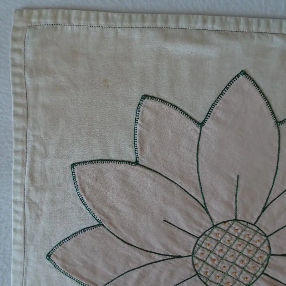 Vintage Floral Throw Pillow Cover Handstitched Pink Beige Flowers Boho